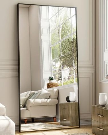 Easly 26"x71" Full Length Mirror, Adjustable Standing/Wall Mounted Floor Mirror for Bedroom, Living Room, Entryway, Large Black Leaning Mirror with Shatterproof Glass