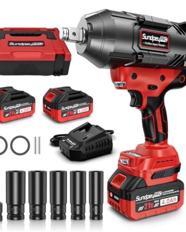 SundpeyPRO Cordless Impact Wrench 1600Ft-lbs - 2100N·m High Torque Impact Gun with 2 * 4.0Ah Battery - 3/4 Inch Brushless Impact Driver with 3/4" to 1/2" Adapter & 5 Sockets & Case for Car Truck Home