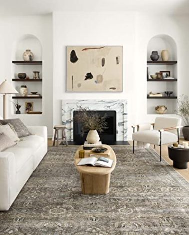 Loloi Layla Collection LAY-13 Antique/Moss 3'-6" x 5'-6" .13" Thick Accent Rug, Soft, Durable, Vintage Inspired, Distressed, Low Pile, Non-Shedding, Easy Clean, Printed, Living Room Rug