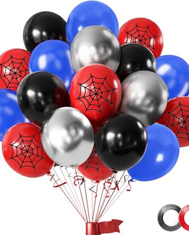 Hongplus 50pcs 12inch Black Red Blue Silver Balloon,Red with Spider-Web Printed Balloons for Boys Girls Halloween Party Birthday Decorations Birthday Balloons Baby Shower Party Supplies Gifts