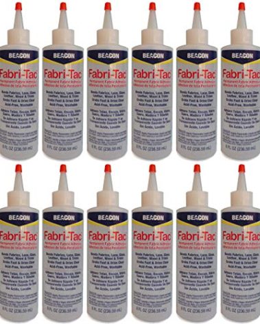 BEACON Fabri-Tac Premium Fabric Glue - Quick Drying, Crystal Clear, Permanent - for Fabrics, Canvas, Lace, Wood and More, 8-Ounce, 12-Pack