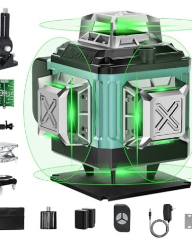 16 Lines Laser 360 Level Self Leveling, 4x360° Professional 4D Green Cross Line laser Level for Construction and Picture Hanging with 2 Batteries,Magnetic Bracket & Remote Control