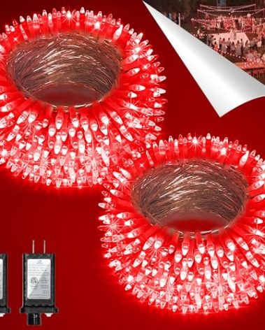 2 Pack Total 200FT 600 LED Christmas String Lights, Fairy Tree Lights Indoor Outdoor Connectable, 8 Modes & Timer LED String Lights for Bedroom, Home, Tree, Yard, Door, Wedding, Xmas Decore (Red)