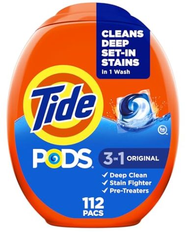 Tide PODS Laundry Detergent Pacs, 3-in-1 Stain Remover, Odor Fighter, Color Protector, 112 Count, HE compatible, Original Scent