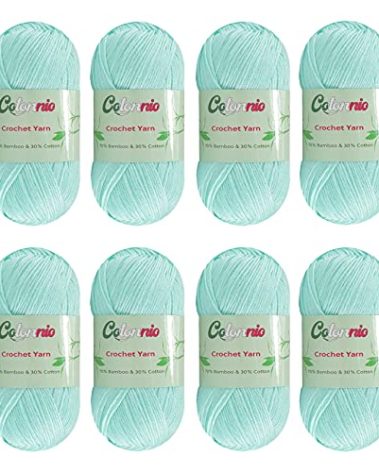 8 Skeins Crochet Knitting Yarn 70% Rayon derived from Bamboo, 30% Cotton Superfine Fingering Weight Sunny Cat Cotonnio Imported (Caribbean Sky)