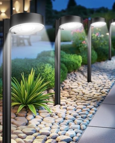Ahaorigin 6 Pack Solar Pathway Lights Outdoor, 12 Brighter LED Solar Lights Outdoor Waterproof, Up to 12 Hrs Modern Path Light for Yard Garden Walkway Driveway Lawn, Cool White