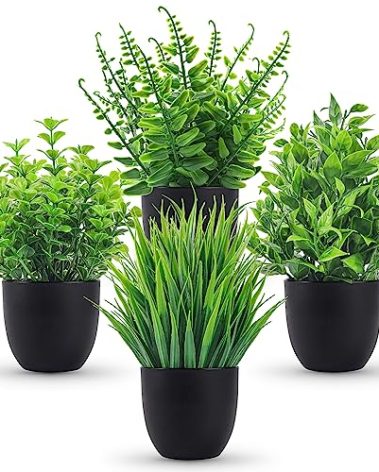 Der Rose Fake Plants 4 Packs Artificial Plants Small Faux Plants Black Bathroom Accessories for Halloween Bathroom Home Kitchen Coffee Table Office Desk Decor Indoor