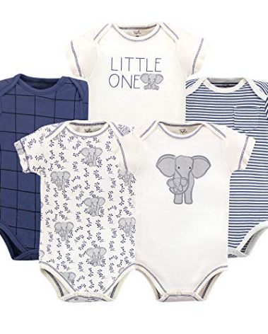 Touched by Nature Unisex Baby Organic Cotton Bodysuits, ELEPHANT, 9-12 Months