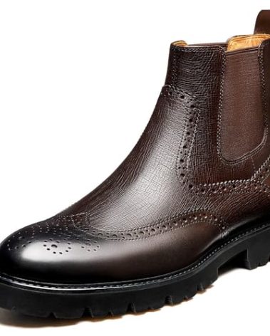 Jepsen Gord Men's Chelsea Boots Genuine Cowhide Leather Wingtip Dress Boots with Brogue Classic Ankle Boots for Casual and Formal Wear, Dark Brown, 9
