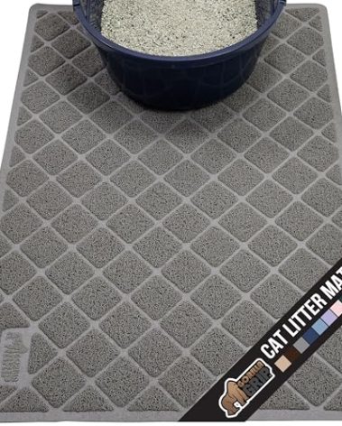 GORILLA GRIP Cat Litter Box Mat, 35x23, Water Resistant, US Designed Kitty Litter Trapping Mats, Easy to Clean, Scatter Control, Less Mess and Clean Floors, Kitten Supplies for Indoor Cats, Gray