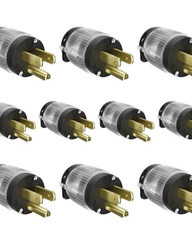 Journeyman-Pro 515PV-LIT Lighted 15 Amp 120-125 Volt, NEMA 5-15P, 2Pole 3Wire, Straight Blade, Male Plug Replacement Cord Outlet Connector, Commercial Grade PVC Power Indicating (Black LIT 10-Pack)