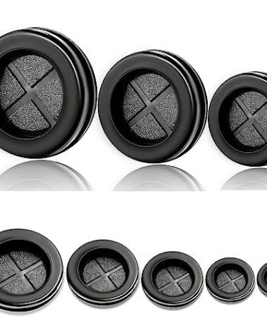 85PCS Rubber Grommet Kit 5 Sizes Double Sided Round Electrical Wire Gaskets Cable Protection Firewall Hole Drill Hole Synthetic Rubber Plug Assortment Set for Automotive, Plumbing, PC Hardware, Piano