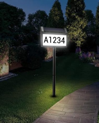 Solar House Number Sign, deerdance LED Illuminated Outdoor Address Plaque with Smart Control, 3-Color in 1 Waterproof Solar Powered House Number Light with Stakes for Outside Home, Yard, Street, House
