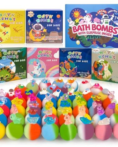 48pcs Bath Bombs for Kids with Toy Inside, Organic Colorful Bubble Bath for Kids Safe, Best Birthday, Party, Easter Bath Bombs Gift Set for Girls and Boys