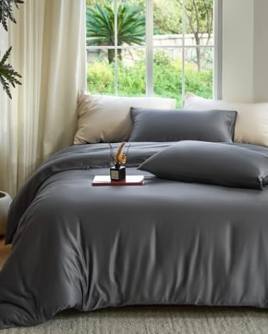 DOZ Duvet Cover Set, 100% Viscose derived from Bamboo, Organically Grown, Buttery Soft, Cooling Duvet Covers, High GSM, 1 Duvet Cover and 2 Pillowcases, 90"x90" (Storm, Full/Queen)