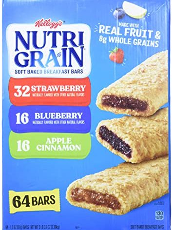 Cereal Bars Kellogg's Nutri-Grain Breakfast Bars, Variety, Strawberry,Blueberry, 1.3 Oz, 64 Count