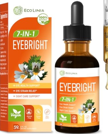 ECOLINIA Eye Health Drop w/Eyebright Herb (Euphrasia Officinalis), Vision & Eye Support Supplement, All in 1 Formula w/Lutein Zeaxanthin & Blueberry Extract - Taken Orally Liquid Tincture. 2 oz