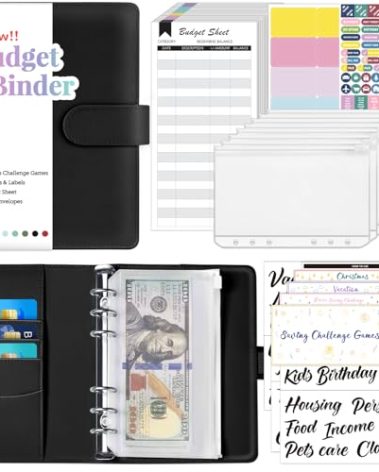 Sooez Budget Binder with Money Saving Challenge, Money Saving Binder with Cash Envelopes, Expense Sheets, Challenge Tracker & Category Labels, Envelope Savings Challenges Book for Home Office School