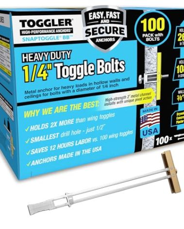 TOGGLER SNAPTOGGLE Drywall Anchor 100-Pack 1/4-in Dia Toggle Bolt ; Holds 265 pounds Each in 1/2-in Drywall by TOGGLER(2.5 inch Bolts Included)