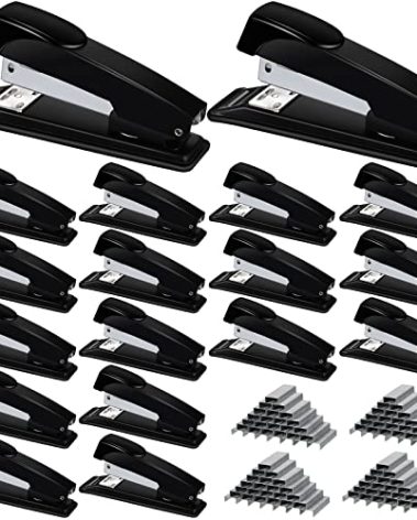 Yahenda 18 Pieces Staplers Bulk with Staples 20 Sheet Capacity Black Compact Desktop Heavy Duty Stapler for Desk Office School