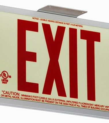 Jessup Glo Brite 7210-SAF-B P50 Non Electrical, Glow-in-The-Dark (Photoluminescent) Screen-Printed Eco Exit Sign, Single-Sided with Aluminum Frame and Bracket, 7.5" by 13", Red