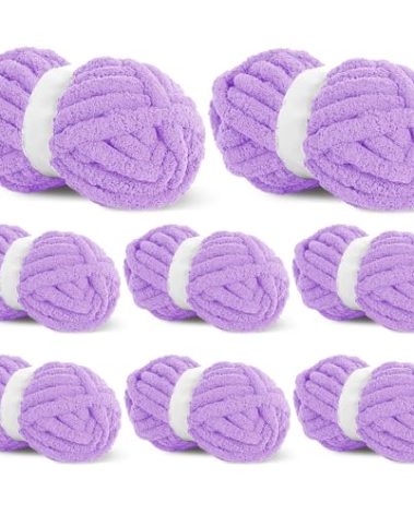BALAPET 8 Pack Chunky Chenille Yarn for Crocheting & Knitting, 27yds 8 oz Each Skein Soft Fluffy Kitting Yarn Set, Thick Velvet Plush Yarn for Handcrafts Weaving Making Blankets, Purple