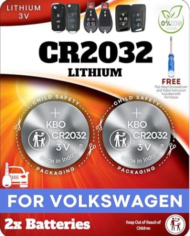Key Fob Battery CR2032 (2 Pack) for Volkswagen – Fits Atlas, Jetta, Tiguan, Passat, Arteon, Golf & More | Remote Key Battery Replacement for VW with Install Tool & Fitment Guide