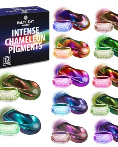 BALTIC DAY Intense Chameleon Mica Powder Set – 12 Hypershift Ultra-Fine Chrome Color Shift Pigments for Epoxy Resin, Tumblers, Nails, Paint & Soap Making