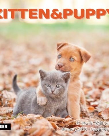 2026 Wall Calendar,Calendar 2026,Kittens & Puppies Monthly Wall Calendar, 12" x 24" Open,Family Planner Calendar Organizer with Cute kittens & Puppies Images, for Cat & Dogs Lovers