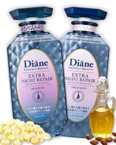 Moist Diane Sulfate Free Shampoo and Conditioner Set for Women & Men, Keratin Shampoo & Conditioner for Damaged Hair by Argan Oil, Protein& Ceramide in Japan, Paraben Free 30.4Fl Oz NIGHT REPAIR