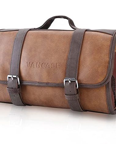 VACNASE Hanging Toiletry Bag for Men Leather Bathroom and Shower Organizer Travel Makeup Accessories kit Great Gift