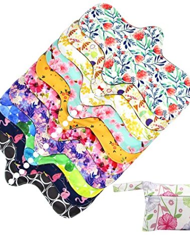 Asenappy Reusable Menstrual Pads - Bamboo Charcoal Menstrual Heavy Incontinence Pads |Sanitary Pads - Pack of 5, 1 Cloth Mini Wet Bag