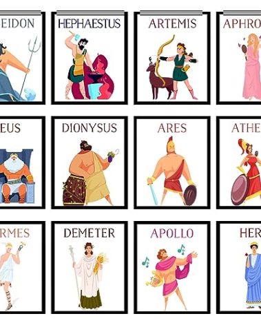 Htabiol Greek Mythology Poster, 12pcs Olympian Gods Posters for Classroom, Greek Mythology Decor for Kids, Twelve Olympian Gods Decor, Fit for Percy Jackson Party Decorations - 8x10 inch, Unframed