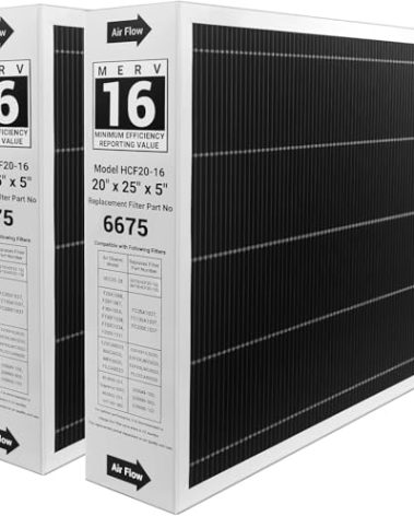 20x25x5 MERV 16 Furnace Filter Compatible with Lennox 6675 Healthy Climate Carbon Merv 16 Home Furnace Filter for HVAC System(Actual Size: 19.8 x 24.8 x 4.3 In), Part Number HCF20-16, 2 Pack
