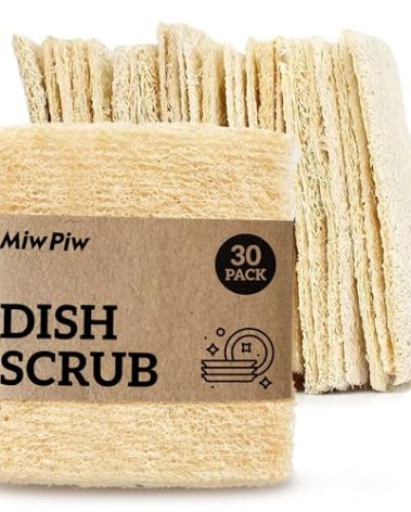 Natural Loofah Dish Sponge (Pack 30) Multipurpose Dish Sponges - 100% Biodegradable Compostable Dishwashing Scouring Pad Zero Waste (2.75" x 2.75" Each)