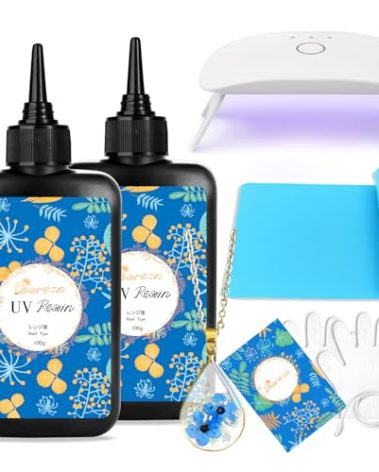 Bsrezn 200g UV Resin Kit with Light, Crystal Clear Solar Activated UV Epoxy Resin for Jewelry Making (100g x 2)