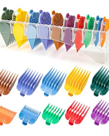 10 Professional Hair Clipper Guards Cutting Guides Compatible with Most Wahl Clippers with Organizer, Color Coded Clipper Combs Replacement - 1/16" to 1"