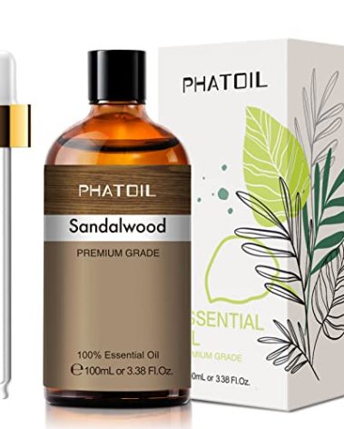 PHATOIL 100ML Sandalwood Essential Oil, Pure Aromatherapy Essential Oils for Diffuser, Humidifier, Relax, Scented Oils for Soap, Candle Making, Huge 3.38fl.oz Bottle