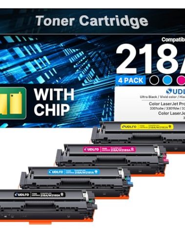 218A Toner (with Chip) Compatible for HP 218A Toner Cartridges 4 Pack - 218X Toner Work for HP Color Laserjet Pro MFP 3301fdw Toner 3301cdw 3201dw 3301sdw Printer Ink, MFP 3301 W2180A 218A Toner
