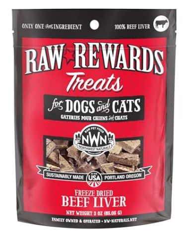 Northwest Naturals Raw Rewards Freeze-Dried Beef Liver Treats for Dogs and Cats - Bite-Sized Pieces - Healthy, 1 Ingredient, Human Grade Pet Food, All Natural, Proudly Made in USA, 3 Oz