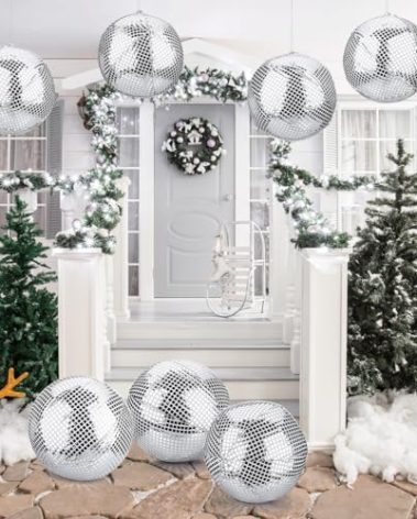 HyDren 4 Set Inflatable Disco Ball with Cover Foldable Hanging Mirror Disco Ornaments for Christmas Wedding Birthday Baby Shower Bachelorette Party Indoor Outdoor (12 Inch)