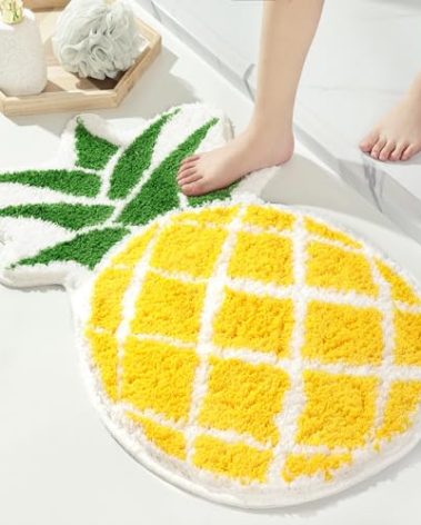FROZZUR Pineapple Bath Mat, Non Slip Bathroom Mats, Fun Cartoon Pineapple Bathroom Decor, Fruit Shaped Absorbent Bathtub Rug Bathroom Tub Plush Shower Rugs Washable