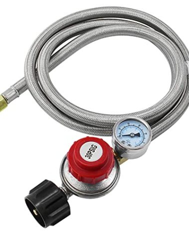 MENSI 0-30PSI High Pressure Adjustable Propane Regulator with Braided Hose 60inches Fit Casting Cooker, Turkey Pot