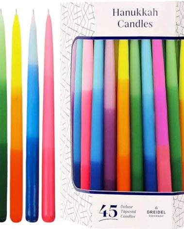 The Dreidel Company Dripless Deluxe Tapered Hanukkah Candles, Multicolored 3-Tone Pastel Decorations, Chanukkah Menorah Candles for All 8 Nights of Chanukah (Single)