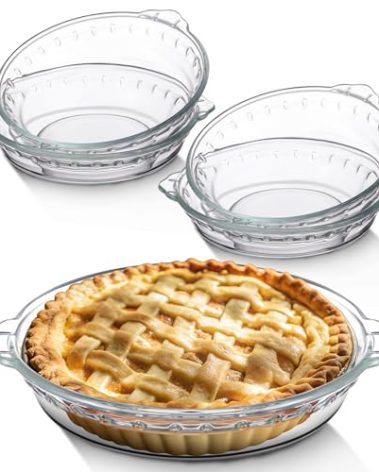 Uiifan 4 Packs 6 Inches Mini Glass Pie Pan for Baking 11.6 oz Clear Pie Plate with Handles Round Glass Dish for Baking and Serving,snacks, Salads, Desserts
