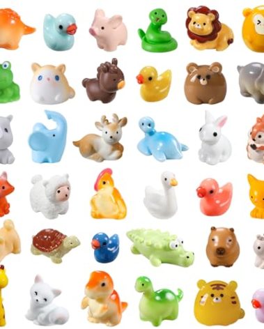 DIYDEC 40pcs Mini Resin Animal 40 Styles Tiny Resin Animals Miniature Little Small Animal Figures Bulk for Micro Fairy Garden Landscape Accessories Dollhouse Hide Crafts Decor Aquarium Toys