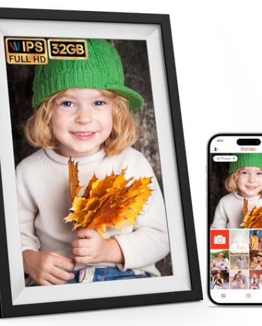 32GB FRAMEO 10.1 Inch Smart WiFi Digital Picture Frame, 1280x800 HD IPS Touch Screen, Wall Mountable, Auto-Rotate Portrait and Landscape, Share Photos/Videos and Send Best Wishes via Free App