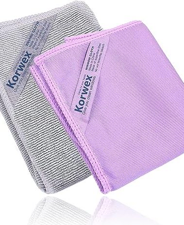 Korwεx Basic Package, Window Cleaning Cloth (Purple) and Enviro Cloth (Grey), Glass Cloth, Lints Streaks Scratches Free, Only Water, No Chemical Needed, (Purple 1 Pack, Grey 1 Pack)