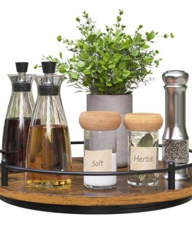 KOKSTOP Lazy Susan Organizer：11 Inch Black Wooden Turntable Holder for Pantry&Dinning Table Rotating Round Spice Rack for Dresser Makeup, Counertop, Home&Kitchen