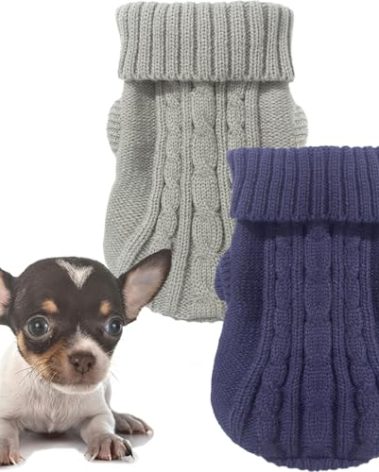 2 Pack Dog Sweaters for Small Dogs, Chihuahua Yorkie Sweater, Dog Clothes Winter Warm Pullover Sweaters, Pet Cat Clothing Cold Weather Puppy Clothes Outfits (XX-Small)